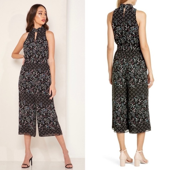 NWT‎ TED BAKER 70s Floral Halter Ruffle Neck Sleeveless Crop Wide Leg Jumpsuit 6 - Picture 5 of 16